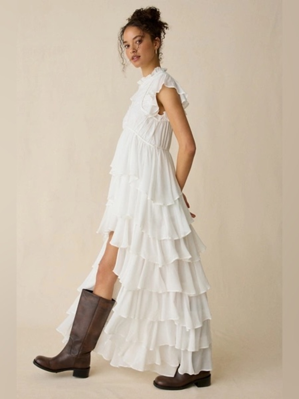 AllSaints Shaela Tiered Ruffle High-Low Maxi Dress Sz 8 - Picture 1 of 11